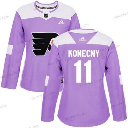 Adidas Philadelphia Flyers #11 Travis Konecny Violetti Aito Taistelee syöpää vastaan Ommeltu NHL Paita – Naisten