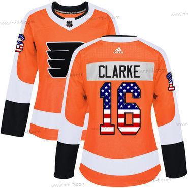 Adidas Philadelphia Flyers #16 Bobby Clarke Oranssi Kotiottelu Aito USA Flag Ommeltu NHL Paita – Naisten