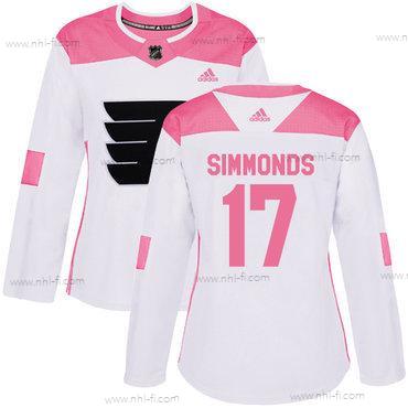 Adidas Philadelphia Flyers #17 Wayne Simmonds Valkoinen Pinkki Aito Ommeltu NHL Paita – Naisten