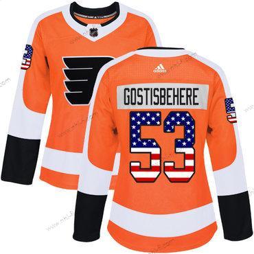 Adidas Philadelphia Flyers #53 Shayne Gostisbehere Oranssi Kotiottelu Aito USA Flag Ommeltu NHL Paita – Naisten