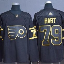 Adidas Philadelphia Flyers #79 Carter Hart Musta Kultaen Ommeltu NHL Paita – Miesten