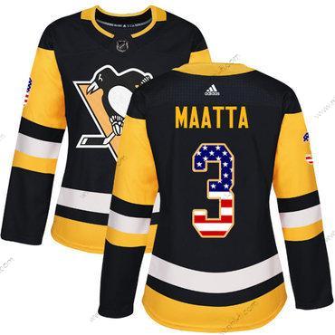 Adidas Pittsburgh Penguins #3 Olli Maatta Musta Kotiottelu Aito USA Flag Ommeltu NHL Paita – Naisten