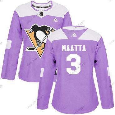 Adidas Pittsburgh Penguins #3 Olli Maatta Violetti Aito Taistelee syöpää vastaan Ommeltu NHL Paita – Naisten