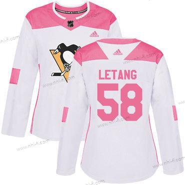 Adidas Pittsburgh Penguins #58 Kris Letang Valkoinen Pinkki Aito Ommeltu NHL Paita – Naisten