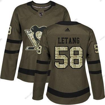 Adidas Pittsburgh Penguins #58 Kris Letang Vihreä Salute to Service Ommeltu NHL Paita – Naisten