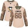 Adidas Pittsburgh Penguins #66 Mario Lemieux Maastokuvio Aito 2017 Veterans Day Ommeltu NHL Paita – Naisten