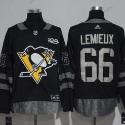 Adidas Pittsburgh Penguins #66 Mario Lemieux Musta 100th Vuosipäivä Ommeltu NHL 2017 Jääkiekko Paita – Miesten