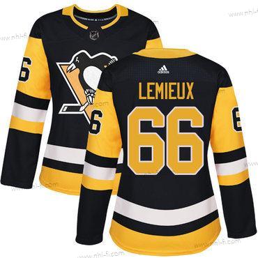 Adidas Pittsburgh Penguins #66 Mario Lemieux Musta Kotiottelu Aito Ommeltu NHL Paita – Naisten