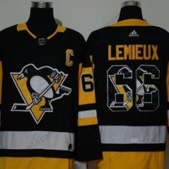 Adidas Pittsburgh Penguins #66 Mario Lemieux Musta With Maajoukkue Logo Ommeltu NHL Paita – Miesten