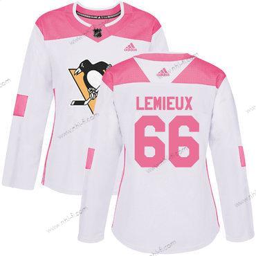 Adidas Pittsburgh Penguins #66 Mario Lemieux Valkoinen Pinkki Aito Ommeltu NHL Paita – Naisten