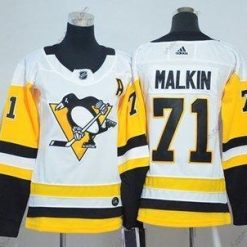 Adidas Pittsburgh Penguins #71 Evgeni Malkin Valkoinen Road Aito Ommeltu NHL Paita – Naisten