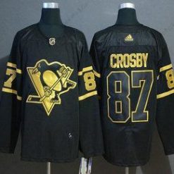 Adidas Pittsburgh Penguins #87 Sidney Crosby Musta Kultaen Ommeltu NHL Paita – Miesten