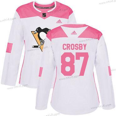 Adidas Pittsburgh Penguins #87 Sidney Crosby Valkoinen Pinkki Aito Ommeltu NHL Paita – Naisten