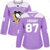 Adidas Pittsburgh Penguins #87 Sidney Crosby Violetti Aito Taistelee syöpää vastaan Ommeltu NHL Paita – Naisten