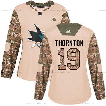 Adidas San Jose Sharks #19 Joe Thornton Maastokuvio Aito 2017 Veterans Day Ommeltu NHL Paita – Naisten