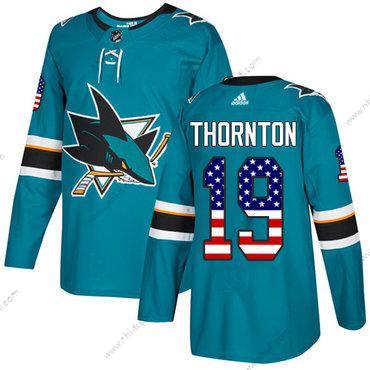 Adidas San Jose Sharks #19 Joe Thornton Sinivihreä Kotiottelu Aito USA Flag Ommeltu NHL Paita – Miesten