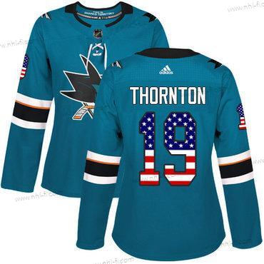 Adidas San Jose Sharks #19 Joe Thornton Sinivihreä Kotiottelu Aito USA Flag Ommeltu NHL Paita – Naisten