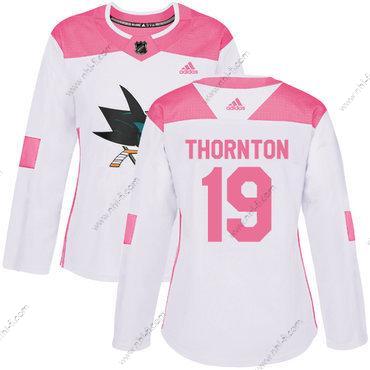 Adidas San Jose Sharks #19 Joe Thornton Valkoinen Pinkki Aito Ommeltu NHL Paita – Naisten