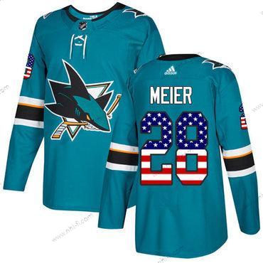 Adidas San Jose Sharks #28 Timo Meier Sinivihreä Kotiottelu Aito USA Flag Ommeltu NHL Paita – Miesten