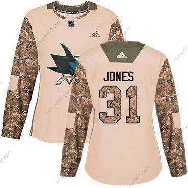 Adidas San Jose Sharks #31 Martin Jones Maastokuvio Aito 2017 Veterans Day Ommeltu NHL Paita – Naisten