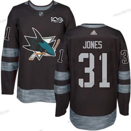 Adidas San Jose Sharks #31 Martin Jones Musta 100th Vuosipäivä Ommeltu NHL 2017 Jääkiekko Paita – Miesten