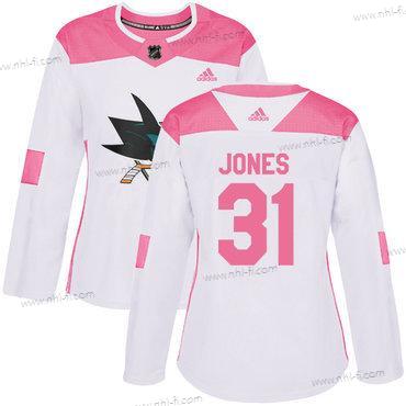 Adidas San Jose Sharks #31 Martin Jones Valkoinen Pinkki Aito Ommeltu NHL Paita – Naisten