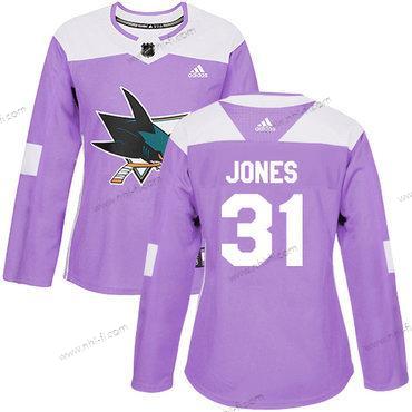 Adidas San Jose Sharks #31 Martin Jones Violetti Aito Taistelee syöpää vastaan Ommeltu NHL Paita – Naisten