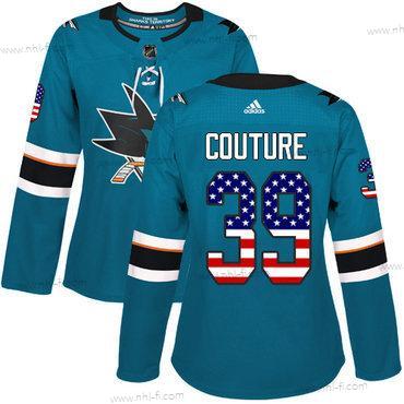 Adidas San Jose Sharks #39 Logan Couture Sinivihreä Kotiottelu Aito USA Flag Ommeltu NHL Paita – Naisten