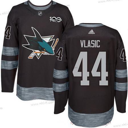 Adidas San Jose Sharks #44 Marc-Edouard Vlasic Musta 100th Vuosipäivä Ommeltu NHL 2017 Jääkiekko Paita – Miesten