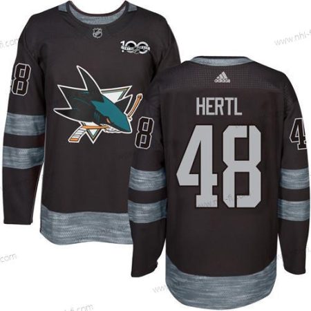 Adidas San Jose Sharks #48 Tomas Hertl Musta 100th Vuosipäivä Ommeltu NHL 2017 Jääkiekko Paita – Miesten