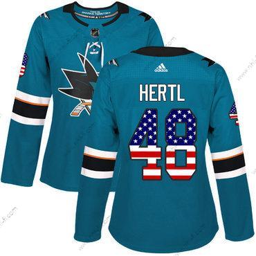 Adidas San Jose Sharks #48 Tomas Hertl Sinivihreä Kotiottelu Aito USA Flag Ommeltu NHL Paita – Naisten