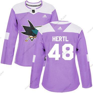 Adidas San Jose Sharks #48 Tomas Hertl Violetti Aito Taistelee syöpää vastaan Ommeltu NHL Paita – Naisten