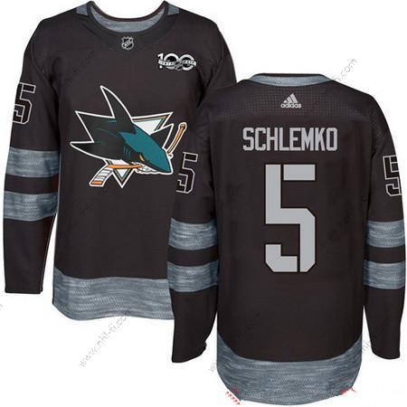 Adidas San Jose Sharks #5 David Schlemko Musta 100th Vuosipäivä Ommeltu NHL 2017 Jääkiekko Paita – Miesten