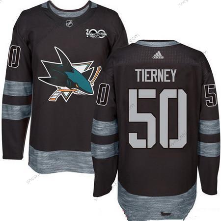 Adidas San Jose Sharks #50 Chris Tierney Musta 100th Vuosipäivä Ommeltu NHL 2017 Jääkiekko Paita – Miesten