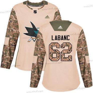 Adidas San Jose Sharks #62 Kevin Labanc Maastokuvio Aito 2017 Veterans Day Ommeltu NHL Paita – Naisten