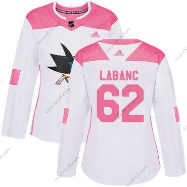 Adidas San Jose Sharks #62 Kevin Labanc Valkoinen Pinkki Aito Ommeltu NHL Paita – Naisten