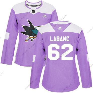 Adidas San Jose Sharks #62 Kevin Labanc Violetti Aito Taistelee syöpää vastaan Ommeltu NHL Paita – Naisten