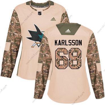 Adidas San Jose Sharks #68 Melker Karlsson Maastokuvio Aito 2017 Veterans Day Ommeltu NHL Paita – Naisten