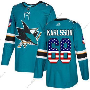 Adidas San Jose Sharks #68 Melker Karlsson Sinivihreä Kotiottelu Aito USA Flag Ommeltu NHL Paita – Miesten