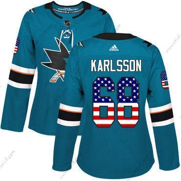 Adidas San Jose Sharks #68 Melker Karlsson Sinivihreä Kotiottelu Aito USA Flag Ommeltu NHL Paita – Naisten