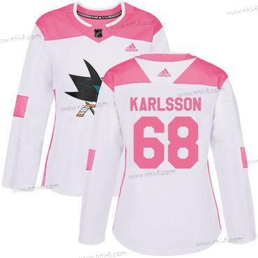 Adidas San Jose Sharks #68 Melker Karlsson Valkoinen Pinkki Aito Ommeltu NHL Paita – Naisten