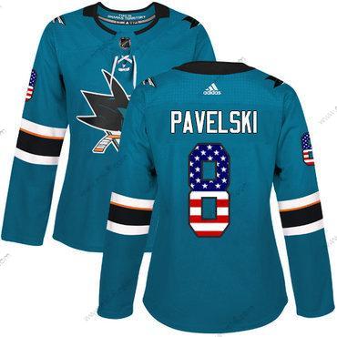 Adidas San Jose Sharks #8 Joe Pavelski Sinivihreä Kotiottelu Aito USA Flag Ommeltu NHL Paita – Naisten