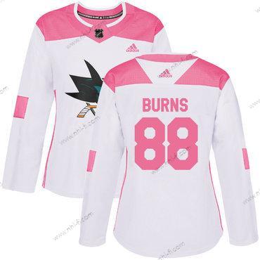 Adidas San Jose Sharks #88 Brent Burns Valkoinen Pinkki Aito Ommeltu NHL Paita – Naisten