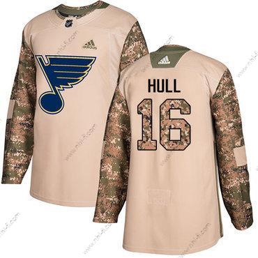 Adidas St. Louis Blues #16 Brett Hull Maastokuvio Aito 2017 Veterans Day Ommeltu NHL Paita – Miesten