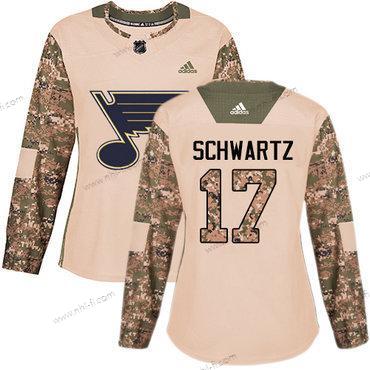 Adidas St. Louis Blues #17 Jaden Schwartz Maastokuvio Aito 2017 Veterans Day Ommeltu NHL Paita – Naisten