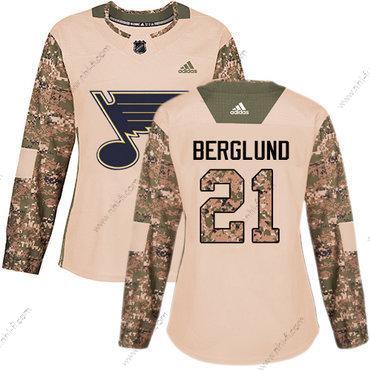 Adidas St. Louis Blues #21 Patrik Berglund Maastokuvio Aito 2017 Veterans Day Ommeltu NHL Paita – Naisten