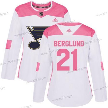 Adidas St. Louis Blues #21 Patrik Berglund Valkoinen Pinkki Aito Ommeltu NHL Paita – Naisten