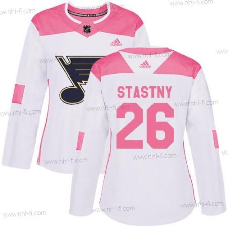 Adidas St. Louis Blues #26 Paul Stastny Valkoinen Pinkki Aito Ommeltu NHL Paita – Naisten