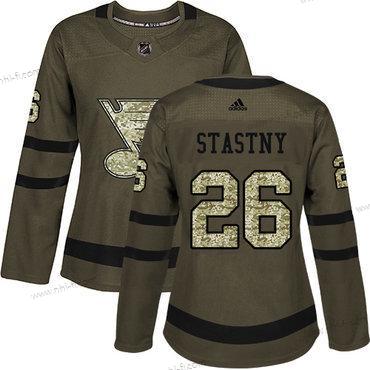 Adidas St. Louis Blues #26 Paul Stastny Vihreä Salute to Service Ommeltu NHL Paita – Naisten