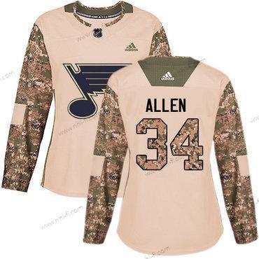 Adidas St. Louis Blues #34 Jake Allen Maastokuvio Aito 2017 Veterans Day Ommeltu NHL Paita – Naisten